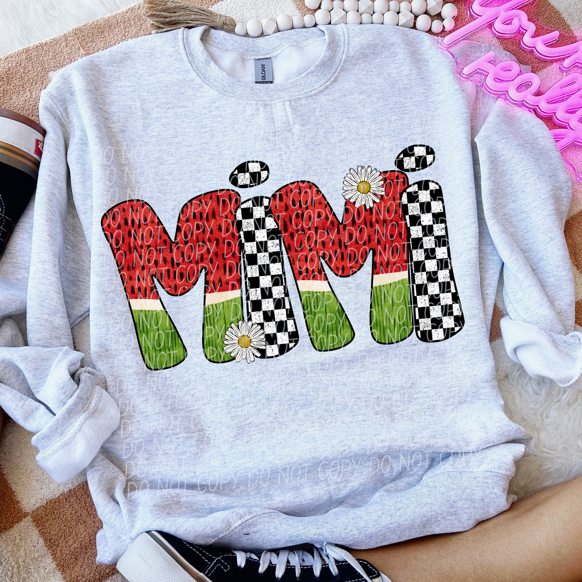 Mimi Watermelon Checkered Font (City) DTF transfer