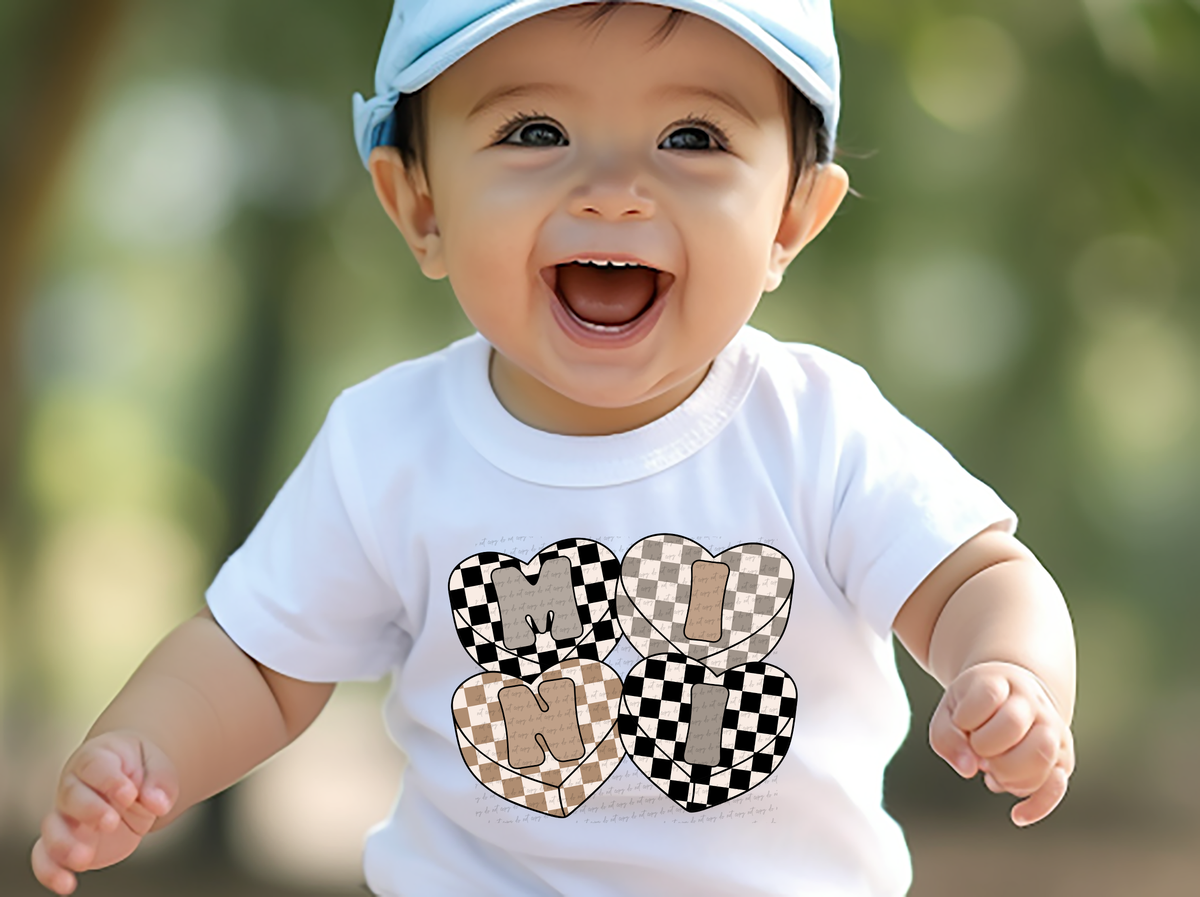 Mini Checkered Hearts Beige Black Gray 81601 DTF Transfer