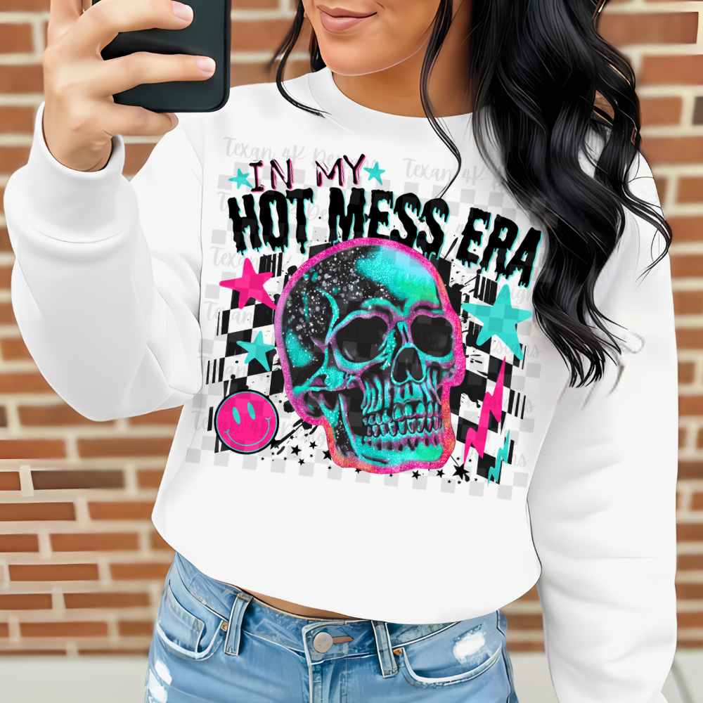 In my hot mess era BLACK checkers DTF Transfer