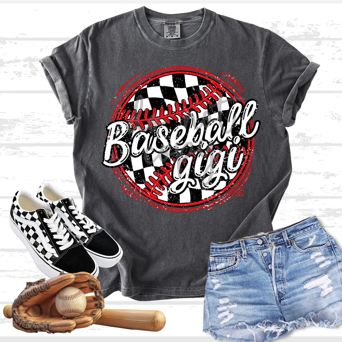 Baseball Gigi checkered baseball (Parker) DTF Transfer