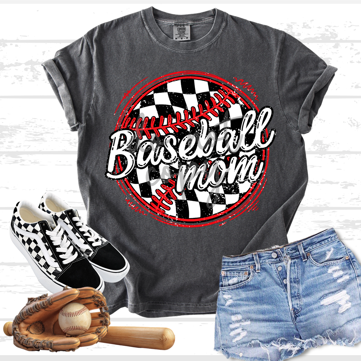 Baseball mom checkered baseball (Parker) DTF Transfer