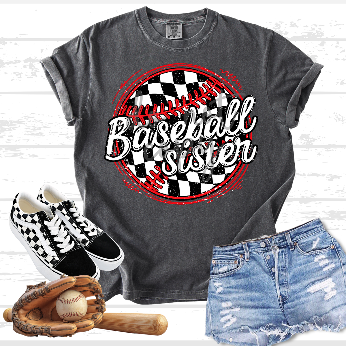 Baseball sister checkered baseball (Parker) DTF Transfer