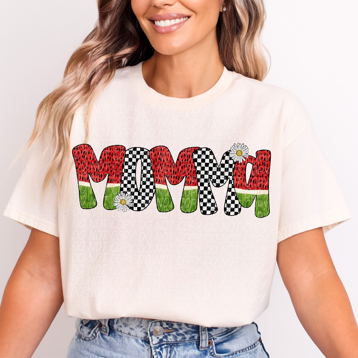 Momma Watermelon Checkered Font (City) DTF transfer