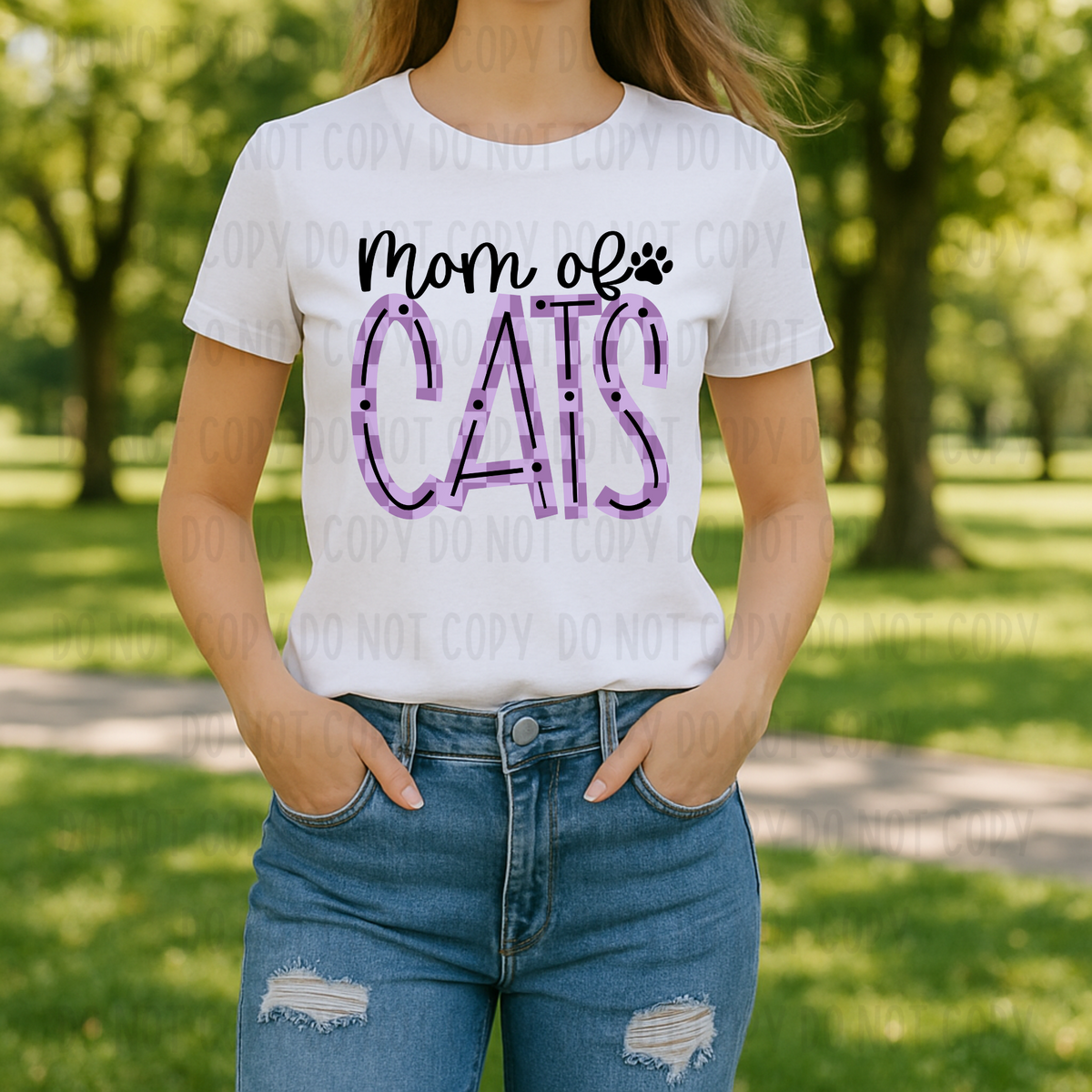 Purple Checkered Mom of Cats (Canvista) 101778 DTF transfer
