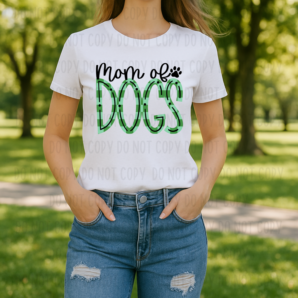 Green Checkered Mom of Dogs (Canvista) 101779 DTF transfer