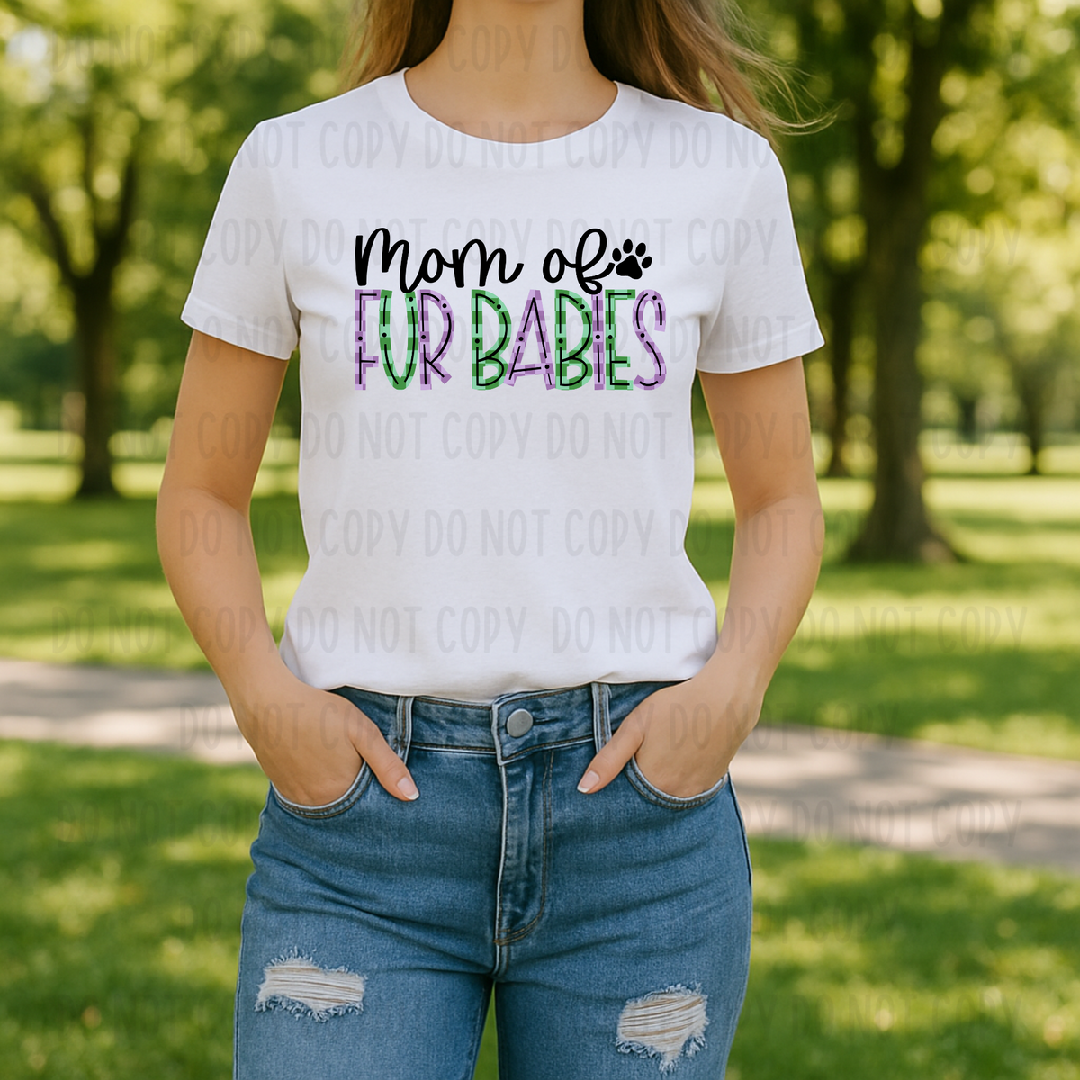 Purple and Green Checkered Mom of Fur Babies (Canvista) 101777 DTF transfer