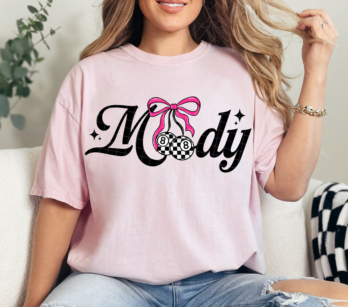 Moody black with pink bow (Linda) DTF Transfer