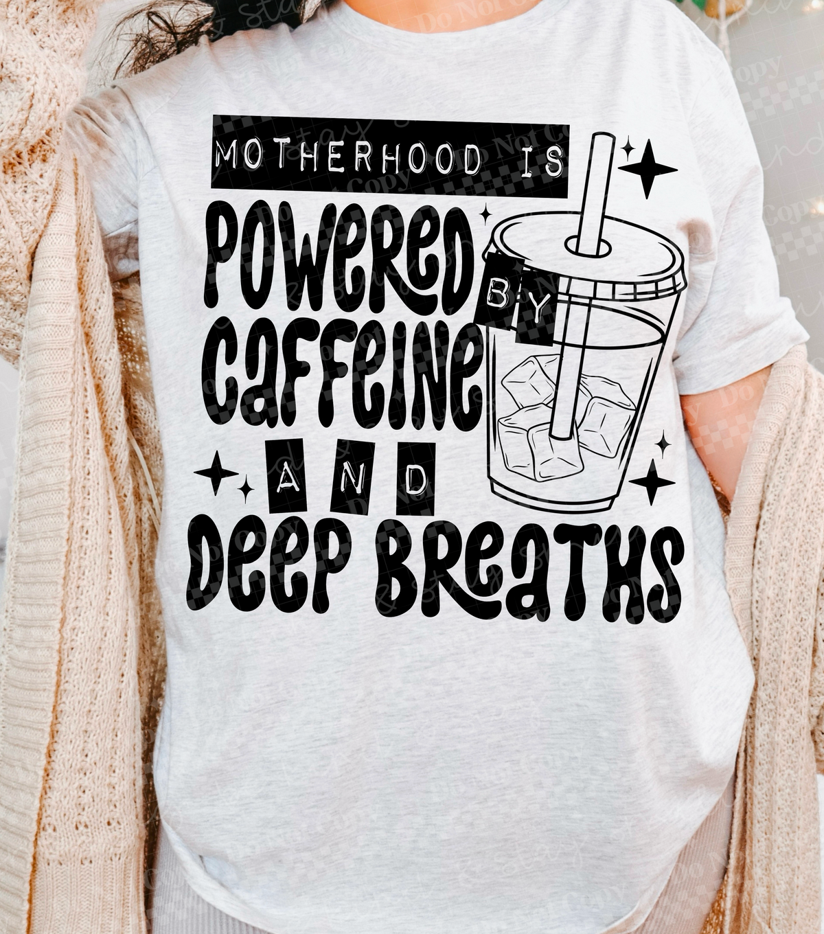 Motherhood is powered by caffeine and deep breaths (two peas) DTF Transfer