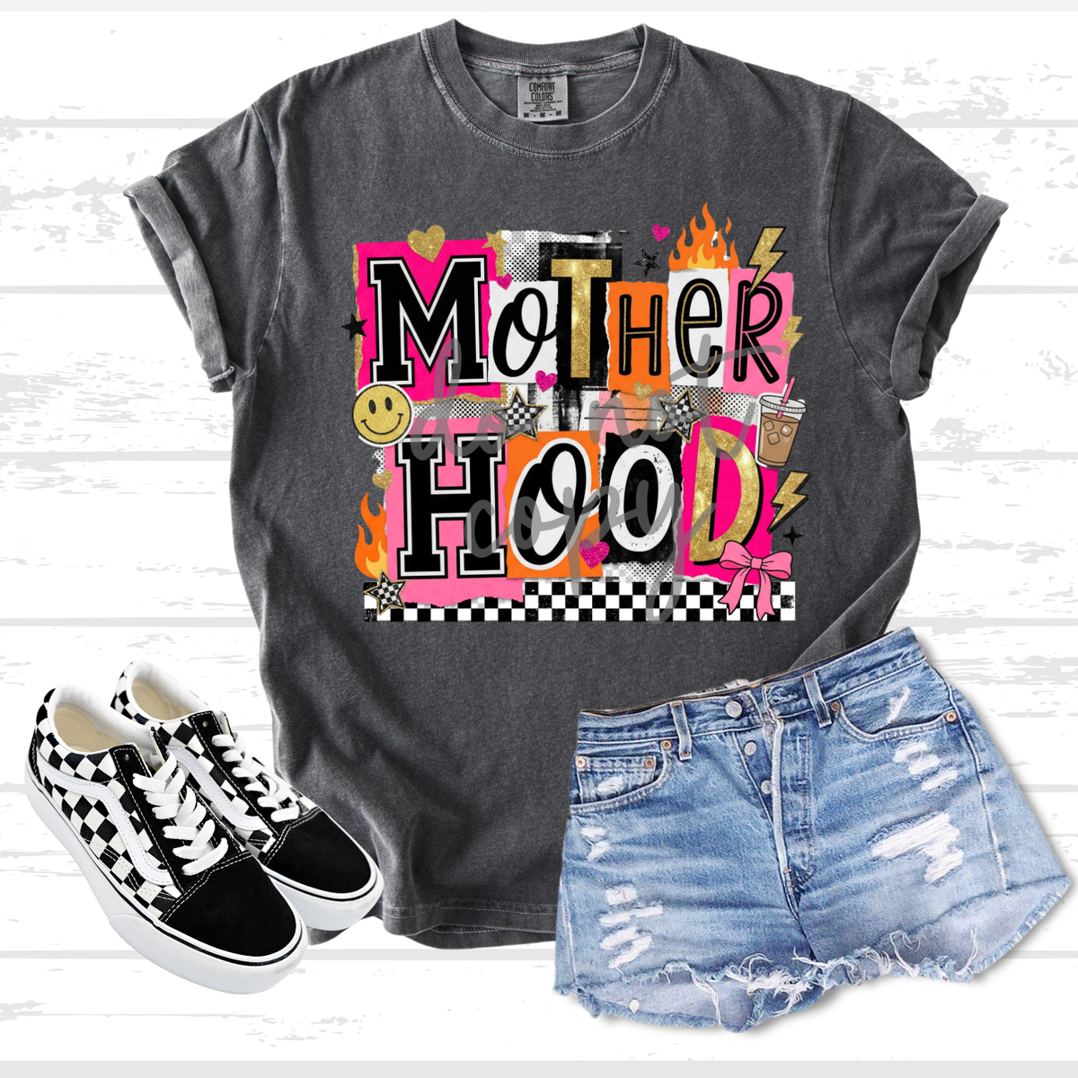 Motherhood magazine font with happy face (Parker) DTF Transfer