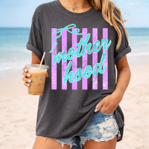Motherhood purple strips teal bow (Parker) DTF Transfer
