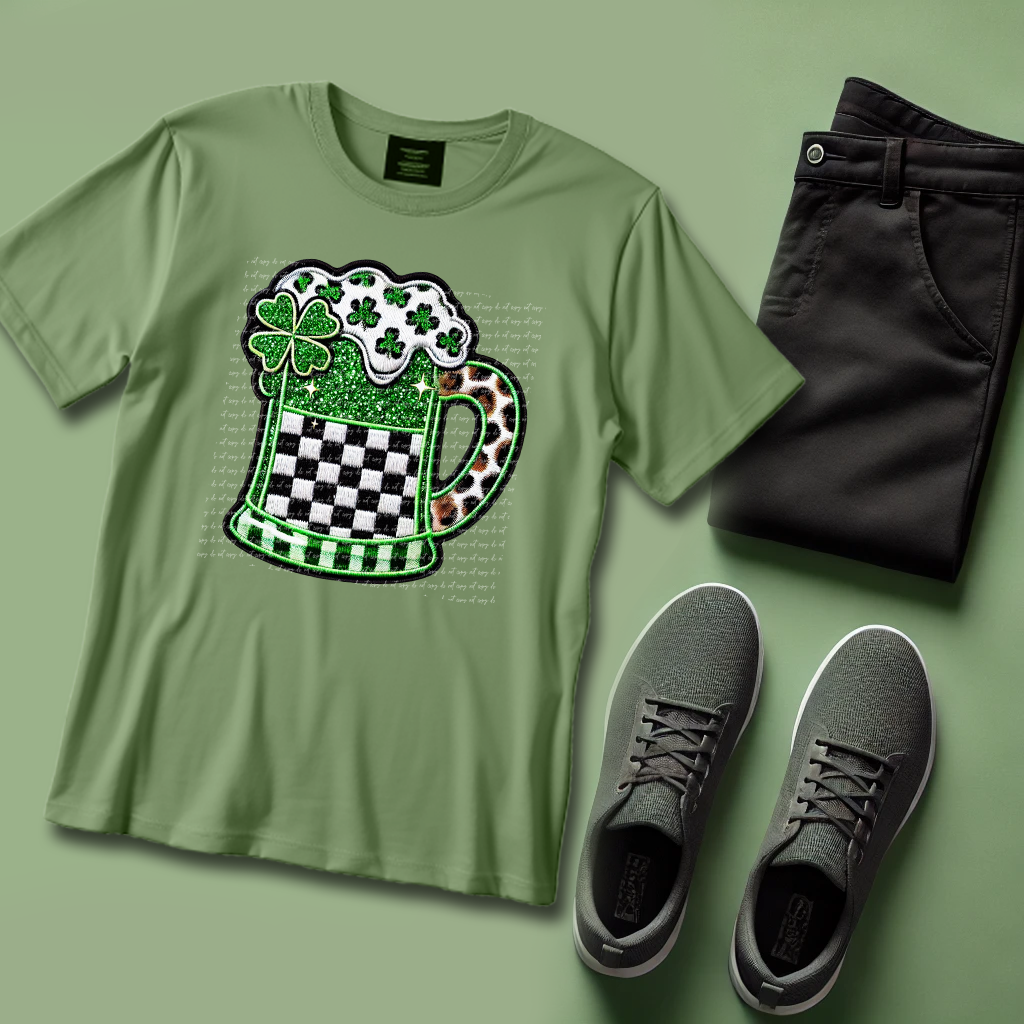 Mug Of Beer Shamrock Faux Embroidery 81950 DTF Transfer