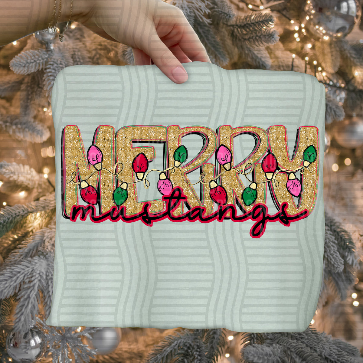 mustangs merry with lights (caplinger) DTF Transfer