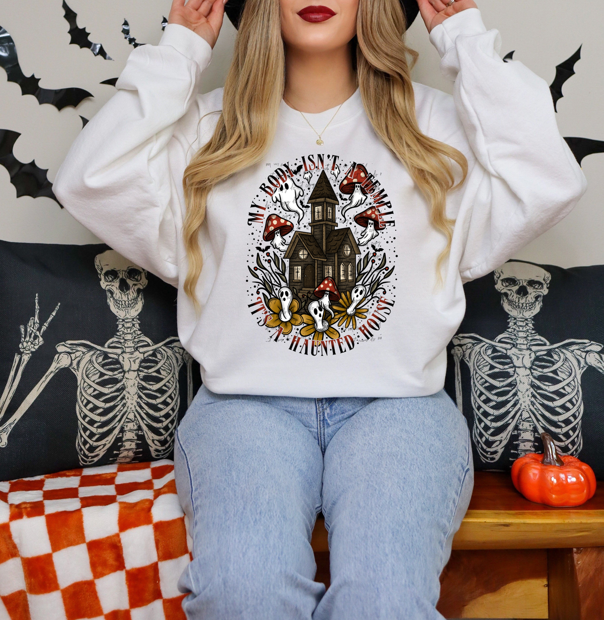 My Body Isn't A Temple It's A Haunted House Black And Red 42802 DTF transfer