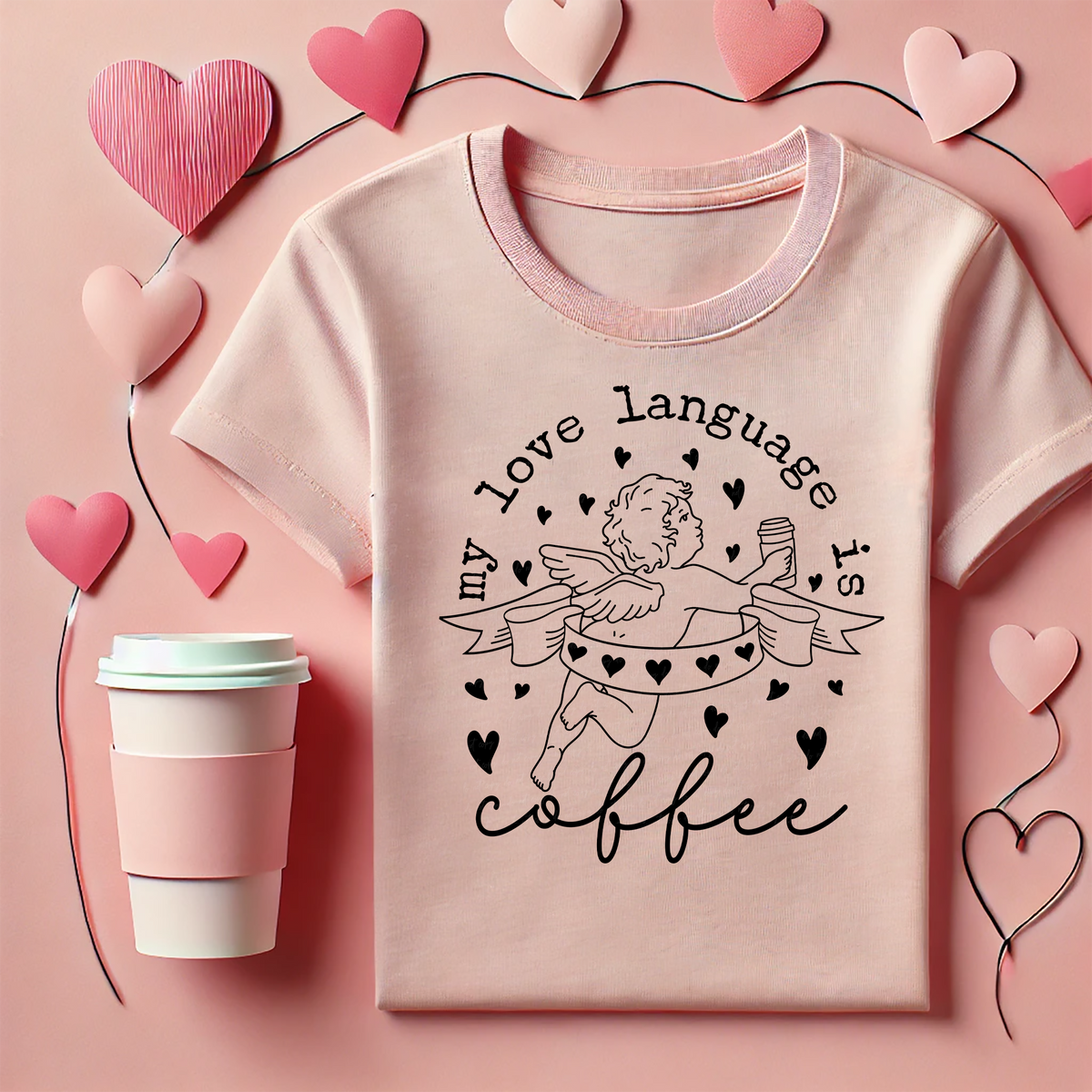 My Love Language Is Coffee Cupid Black Outline 81614 DTF Transfer