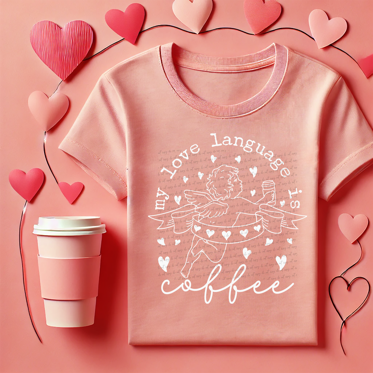 My Love Language Is Coffee Cupid White Outline 81615 DTF Transfer