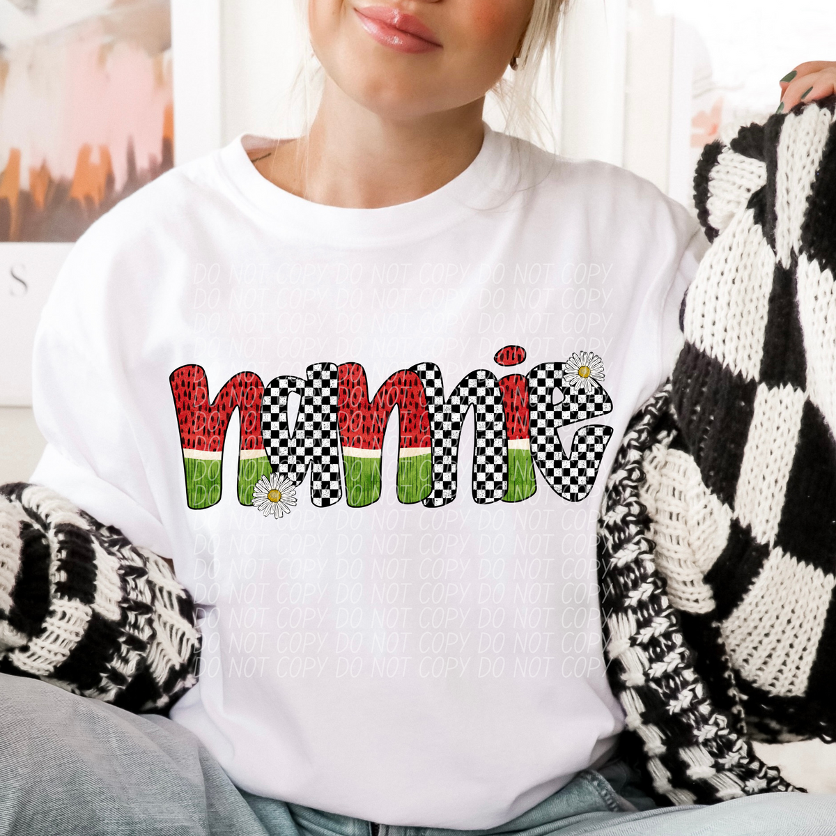 Nannie Watermelon Checkered Font (City) DTF transfer