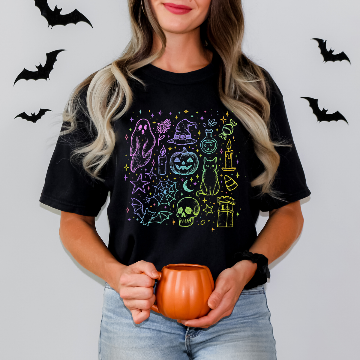 Neon Halloween Doodle Collage 108915 DTF transfer