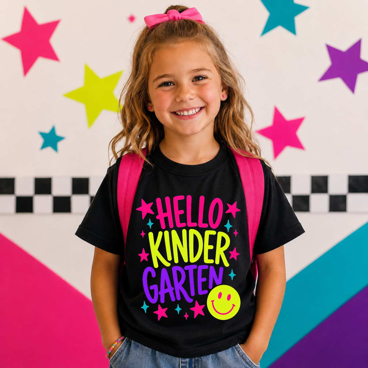 Hello Kindergarten Yellow Smiley (Parker) DTF transfer