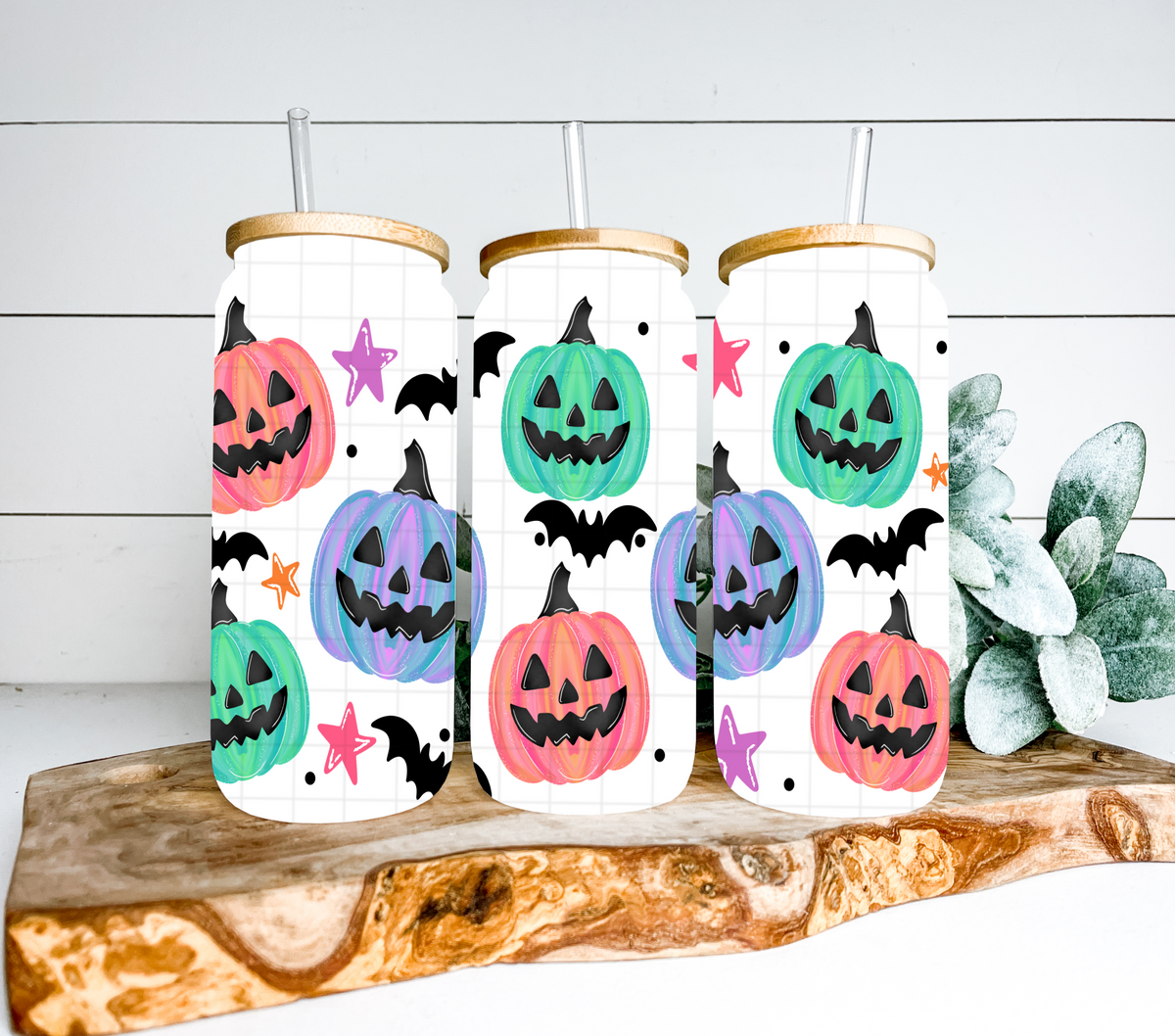 Jack o lantern multicolored grid (Linda) UV DTF WRAP