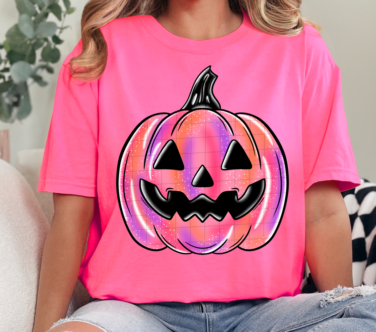 Jack o lantern pink and purple brushstrokes (Linda) DTF Transfer
