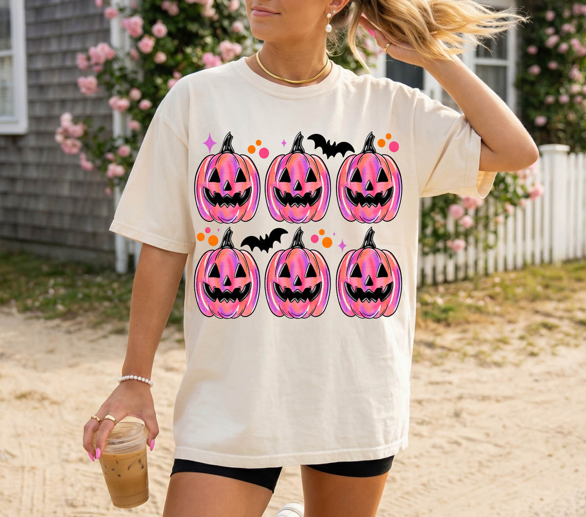 Jack o lantern pink and purple brushstrokes grid (Linda) DTF Transfer