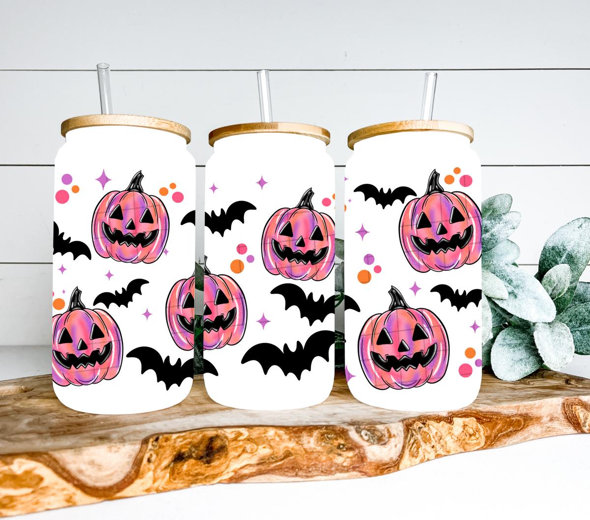 Jack o lantern pink and orange brushstroke grid (Linda) UV DTF WRAP