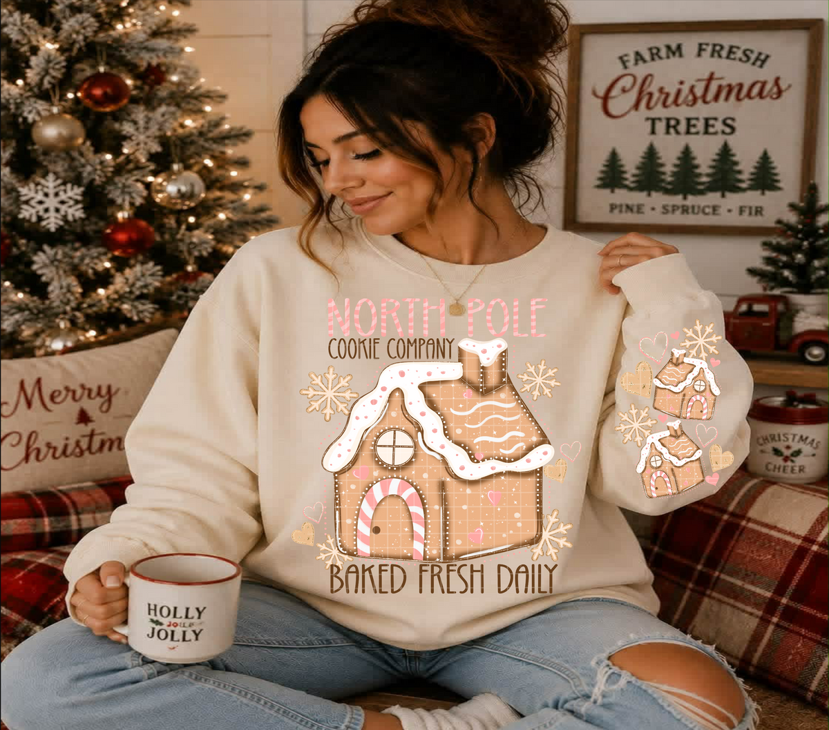 North Pole cookie company baked fresh daily gingerbread house (FRONT ONLY) (Linda) DTF Transfer