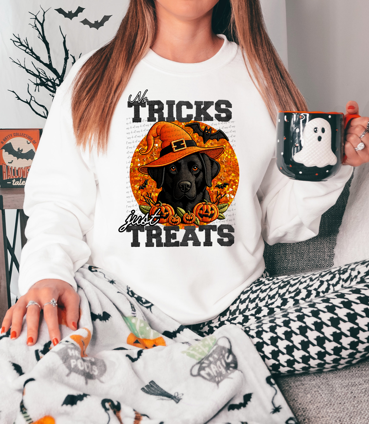 No Tricks Just Treats Black Lab 42808 DTF transfer