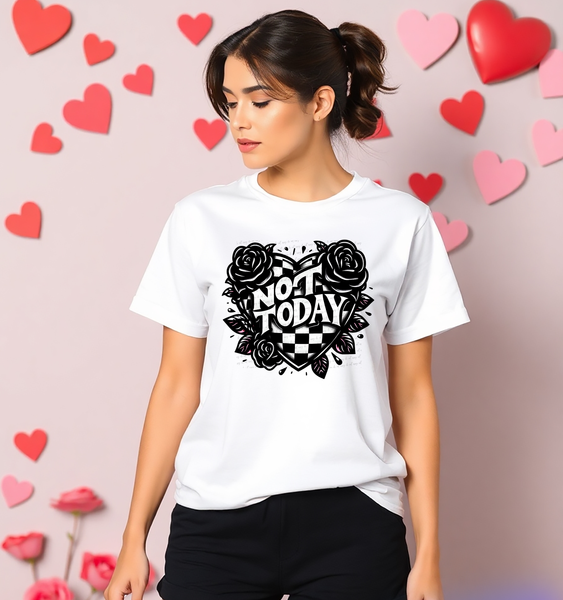 Not Today Checkered Heart Roses 74616 DTF Transfer