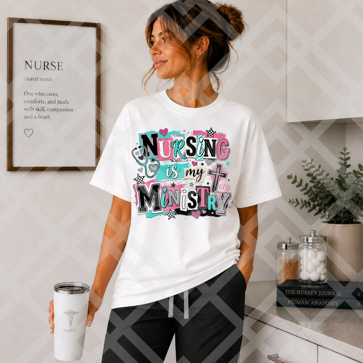 Nursing is my ministry cross pink and blue (Parker) DTF Transfer