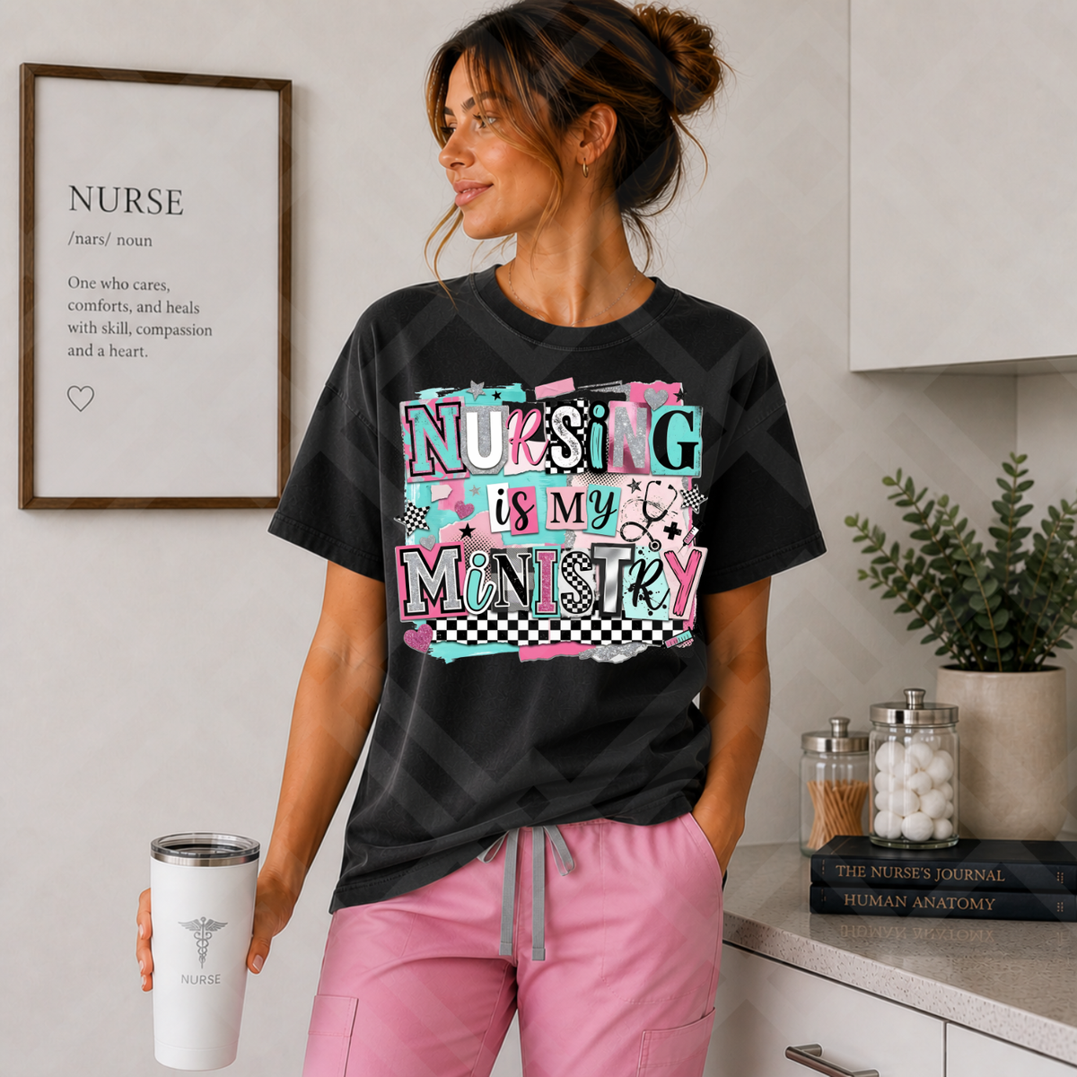 Nursing is my ministry bright neon magazine font (Parker) DTF Transfer