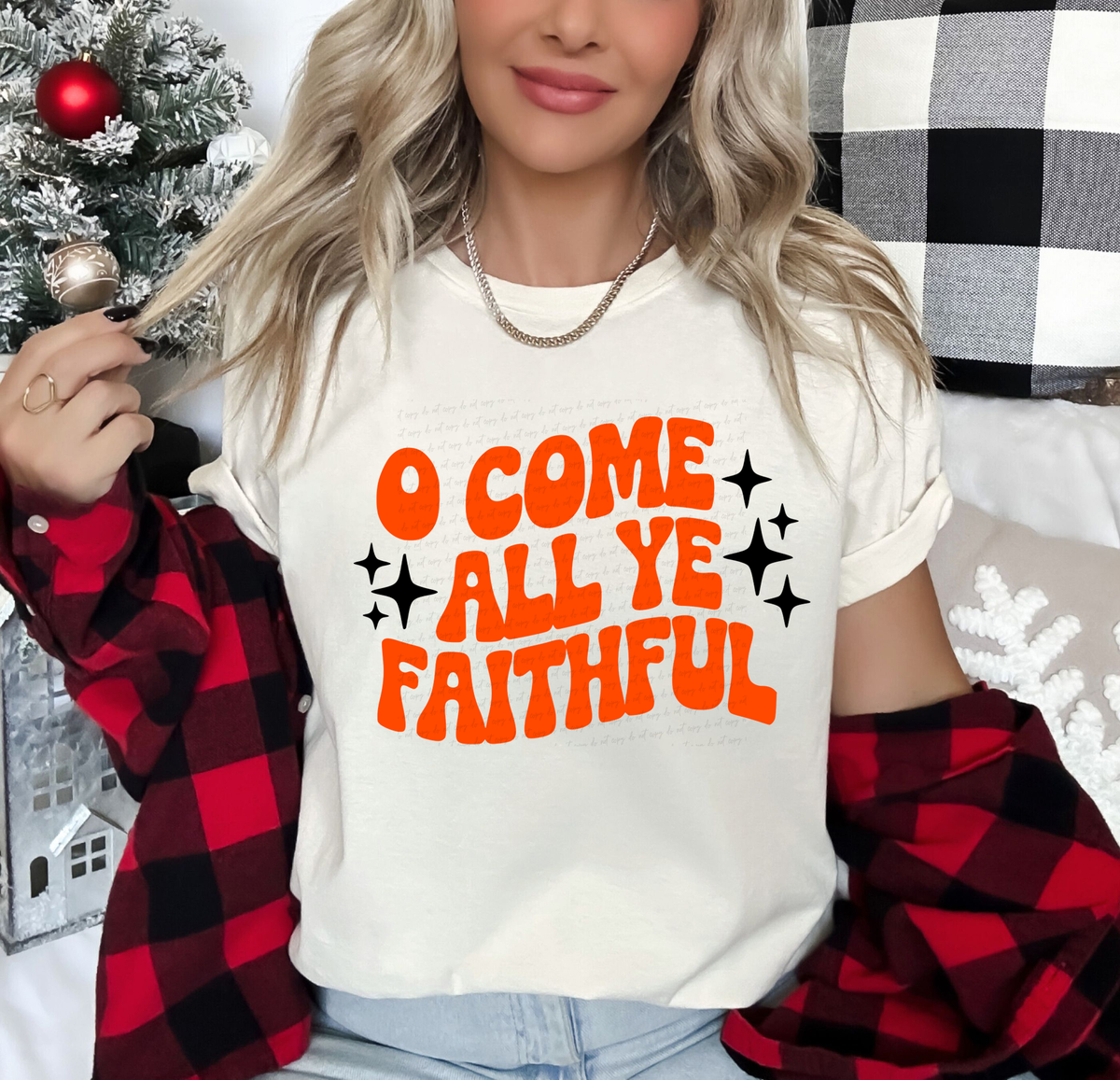 O Come All Ye Faithful Orange Font Sparkle 117565 DTF transfer