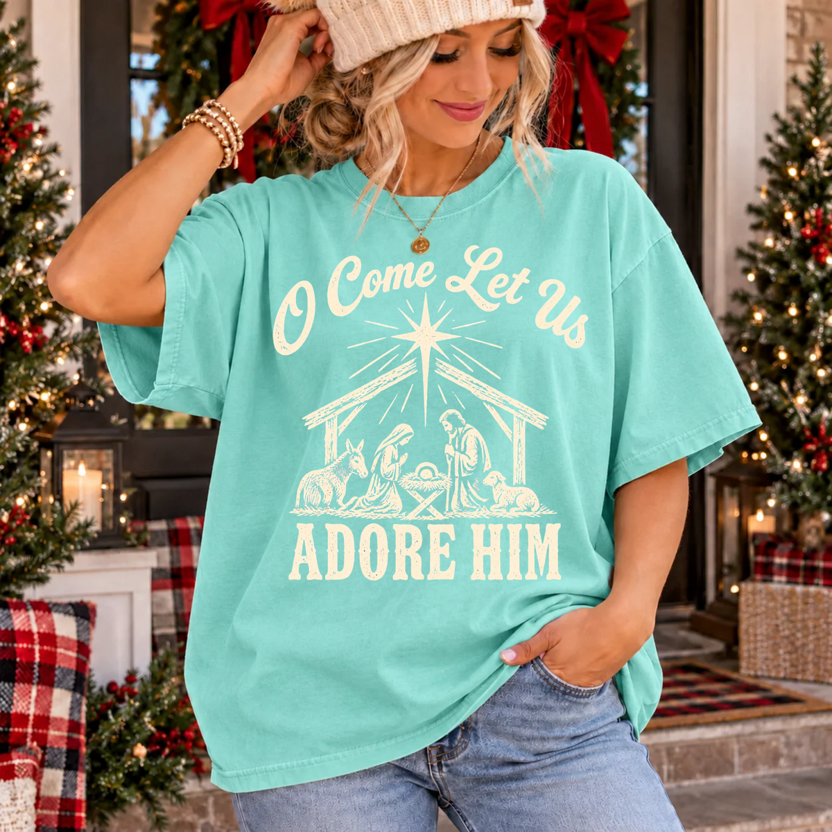 Let us adore him with shining star CREAM (Parker) DTF Transfer