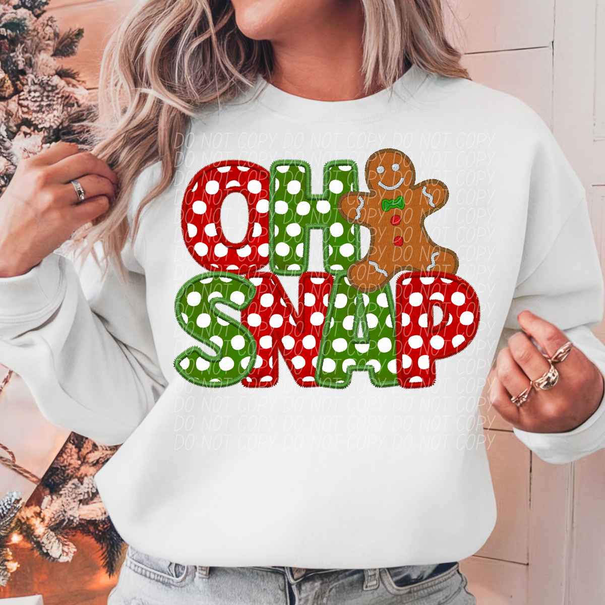 Oh Snap Gingerbread Red Green Polka 66785 DTF transfer