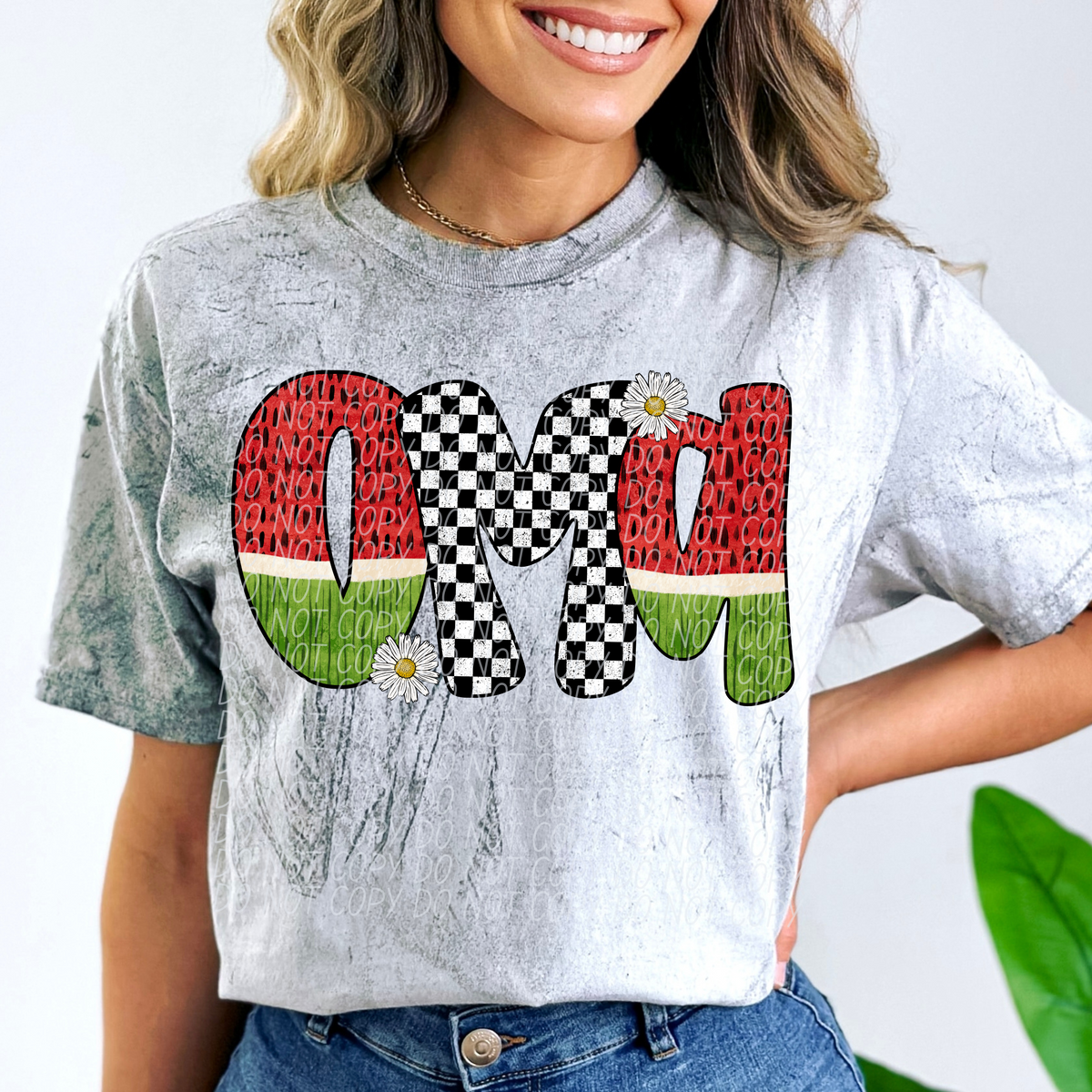 Oma Watermelon Checkered Font (City) DTF transfer