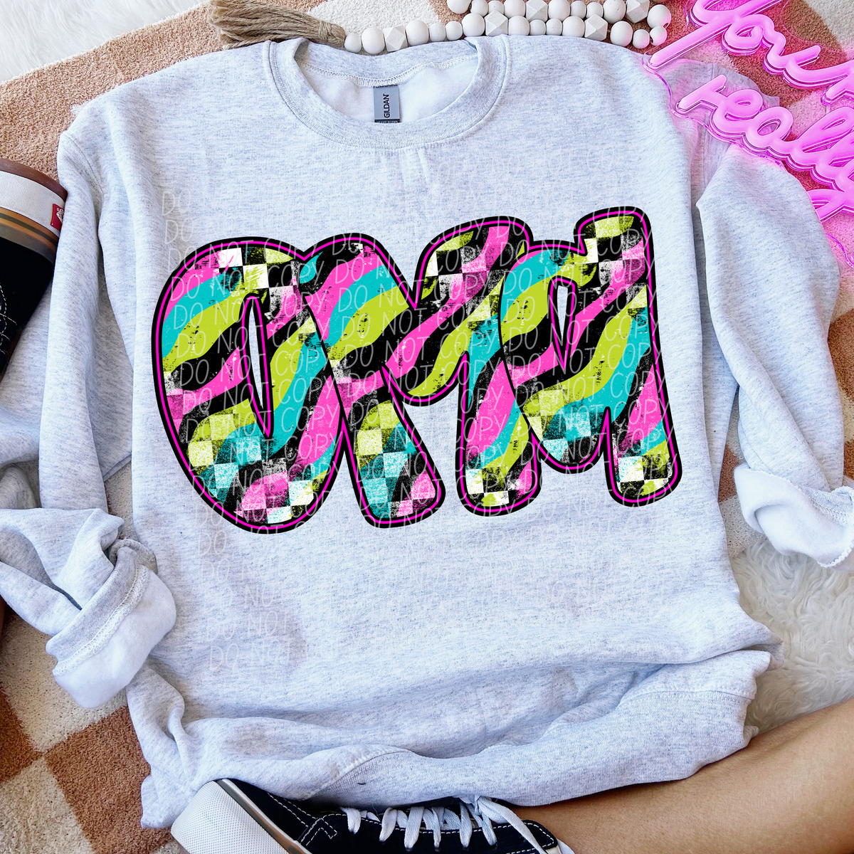 Oma Neon Checker Font (CITY) DTF transfer