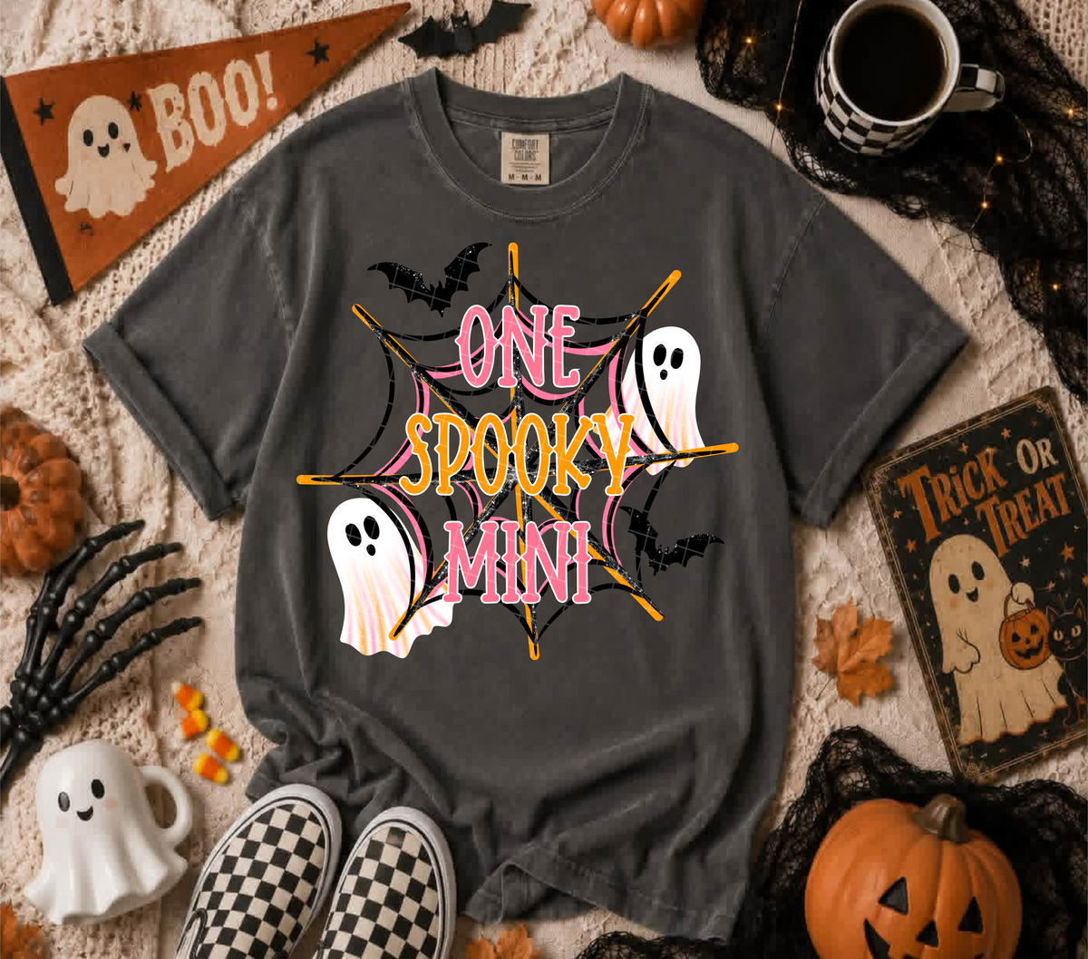One spooky mini spiderweb pink and orange (Linda) DTF Transfer