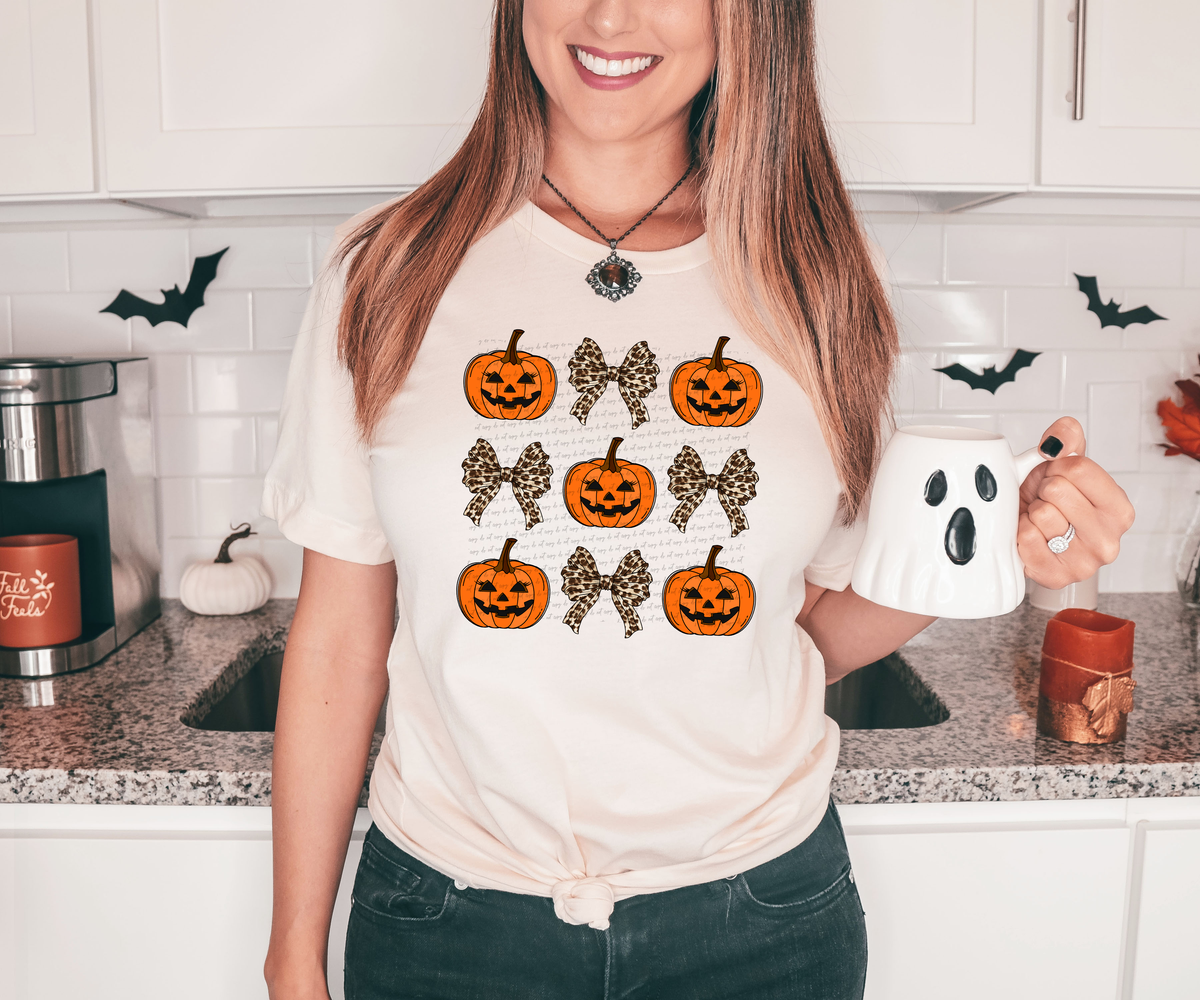 Pumpkins And Leopard Bow Grid 42199 DTF transfer