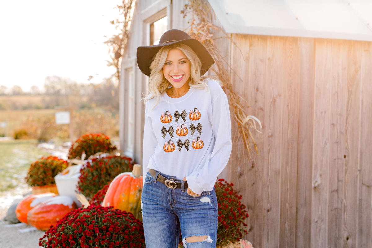 Pumpkins With Ribbon And Leopard Bow Grid 42200 DTF transfer