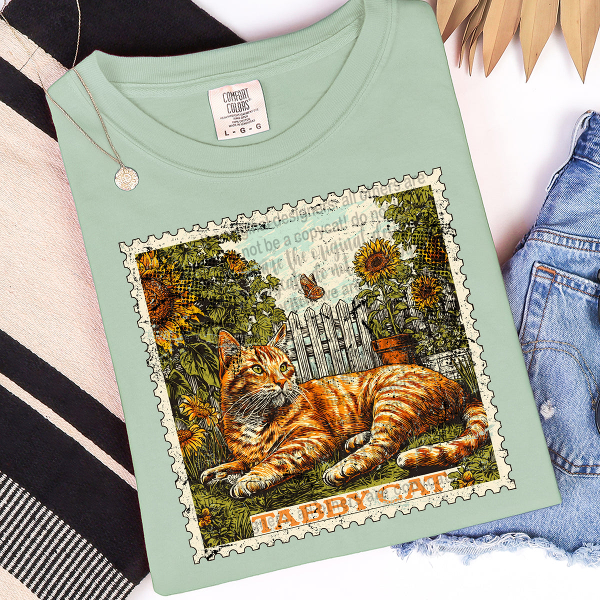 Orange tabby cat vintage stamp (TTD) DTF transfer