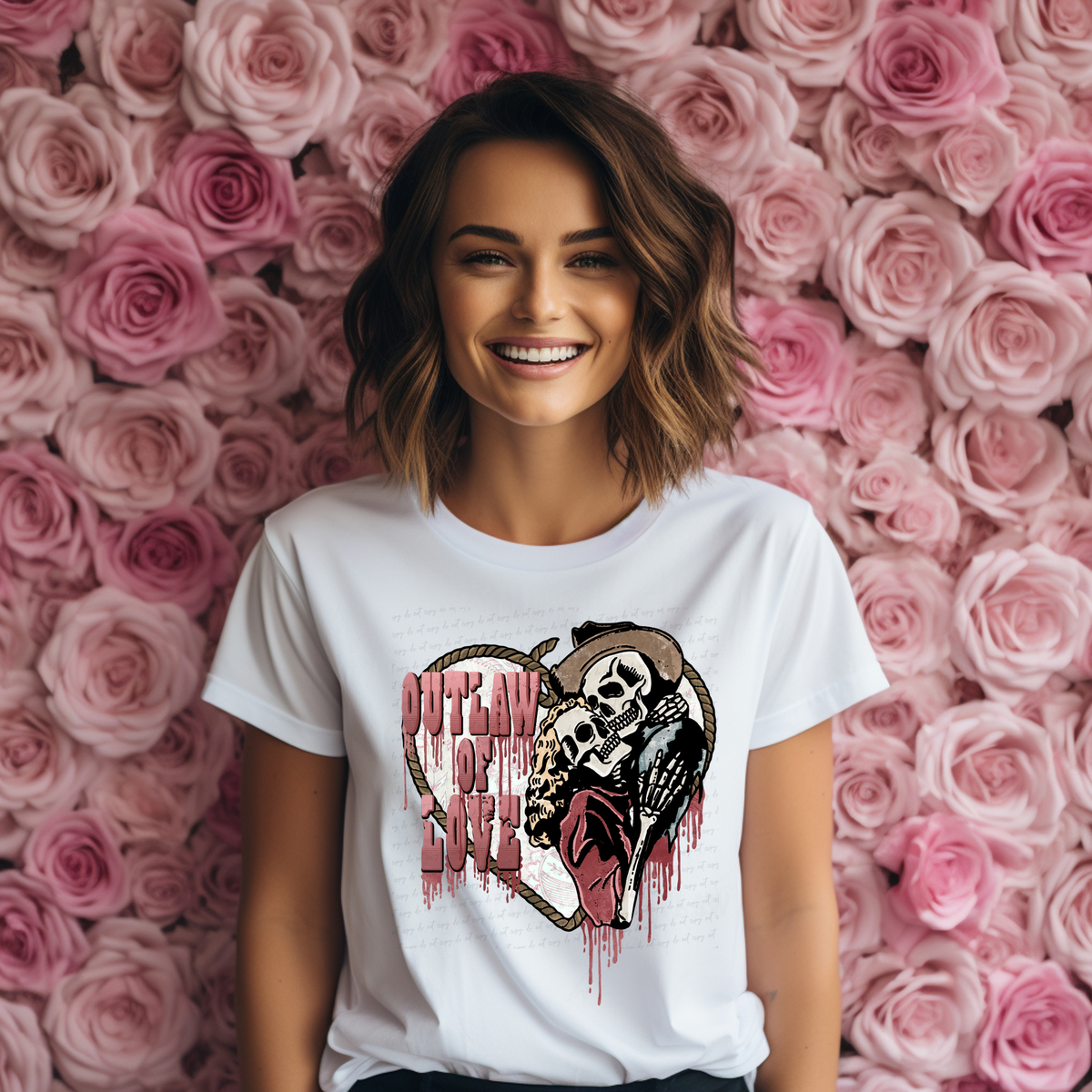 Outlaw Of Love Skellie Couple Heart 116342 DTF Transfer