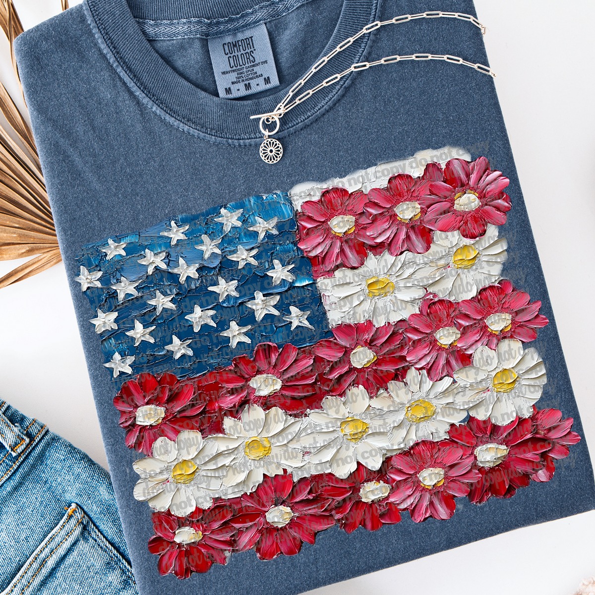 Painted Floral American Flag (TTD) 101061 DTF transfer