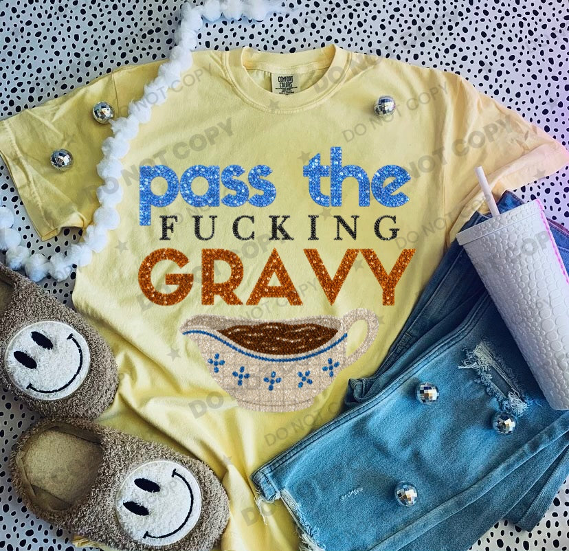 Pass the fing gravy faux sequins (HW) DTF Transfer