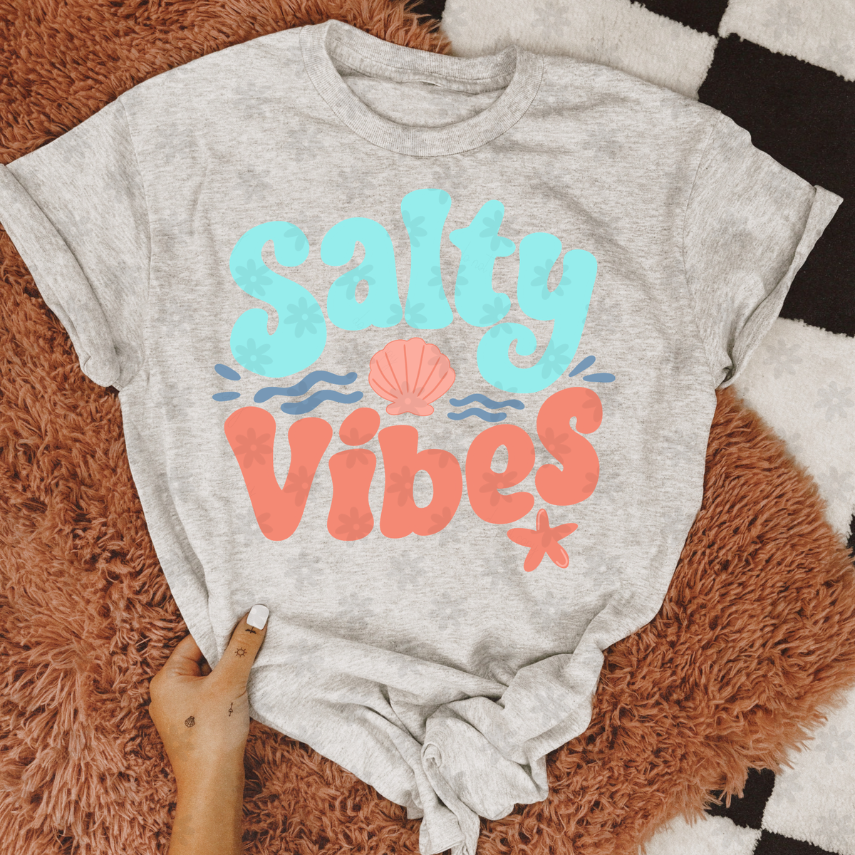 Salty vibes arched teal and peach (Dyed) DTF Transfer
