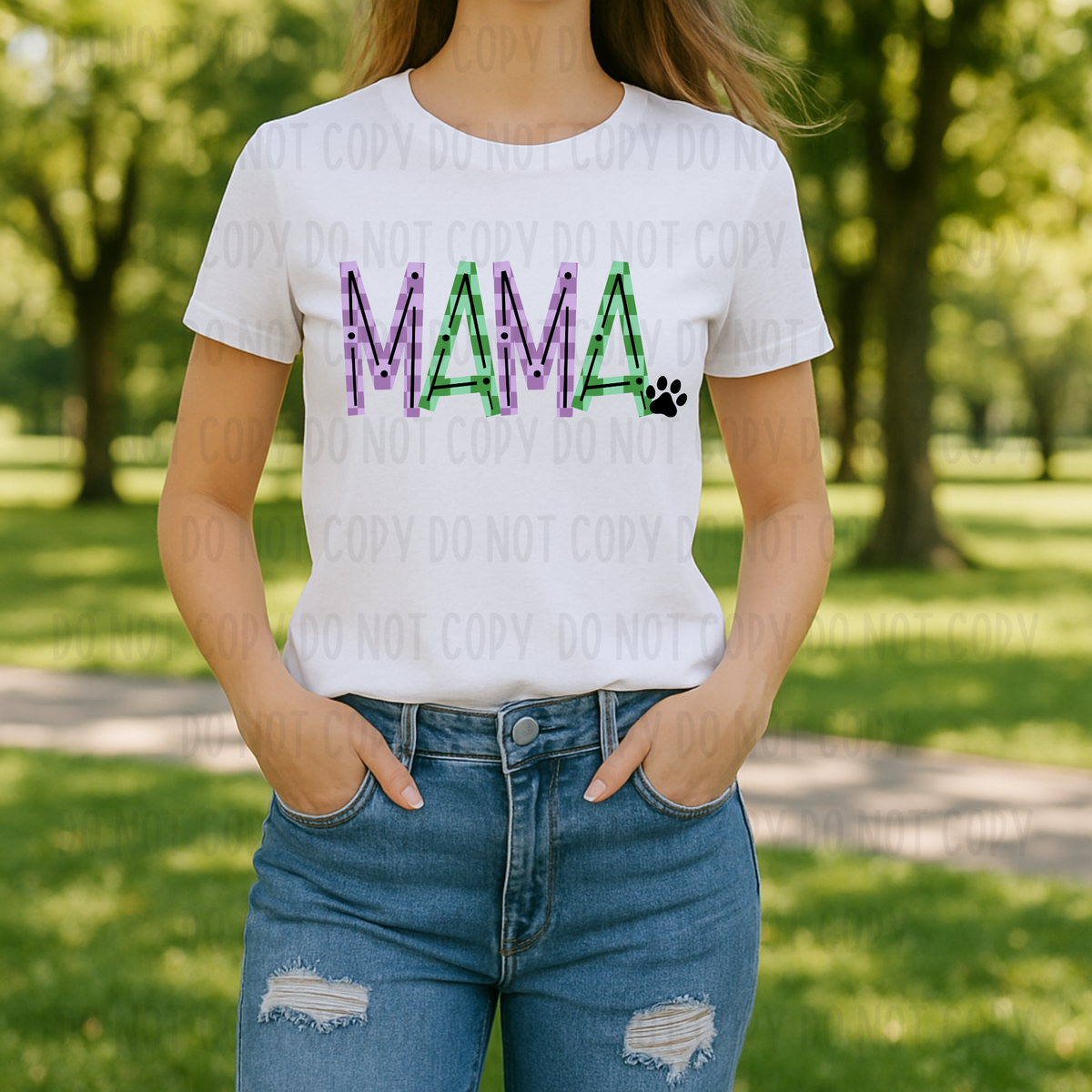Purple and Green Checkered Mama Paw print (Canvista) 101776 DTF transfer