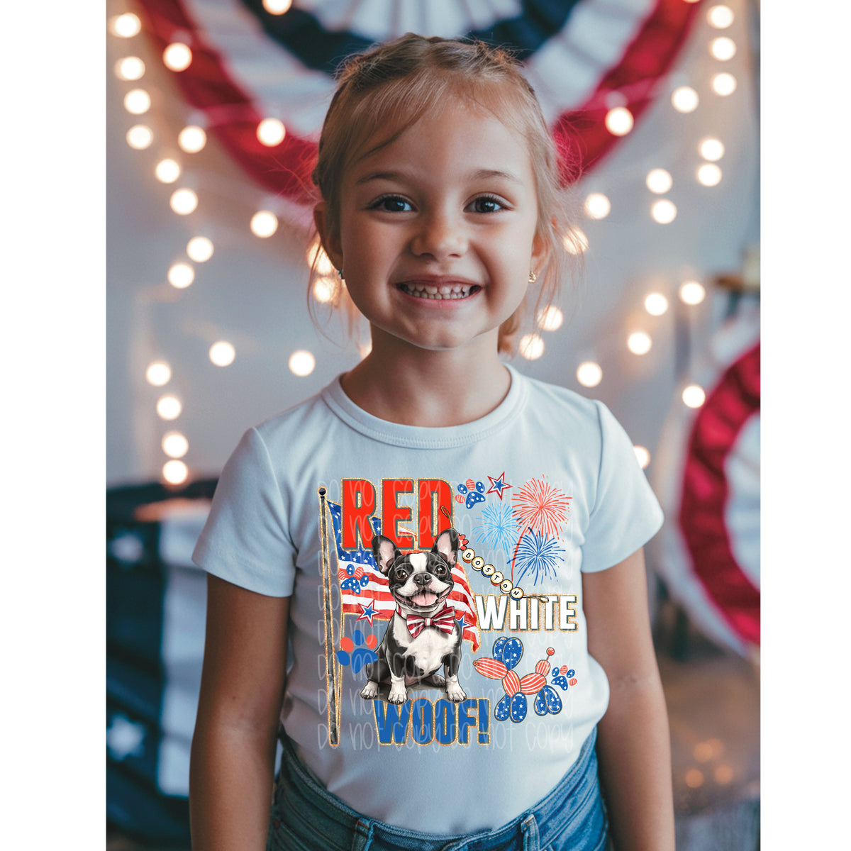 Red white woof Boston terrier (SSD) 106845 DTF transfer