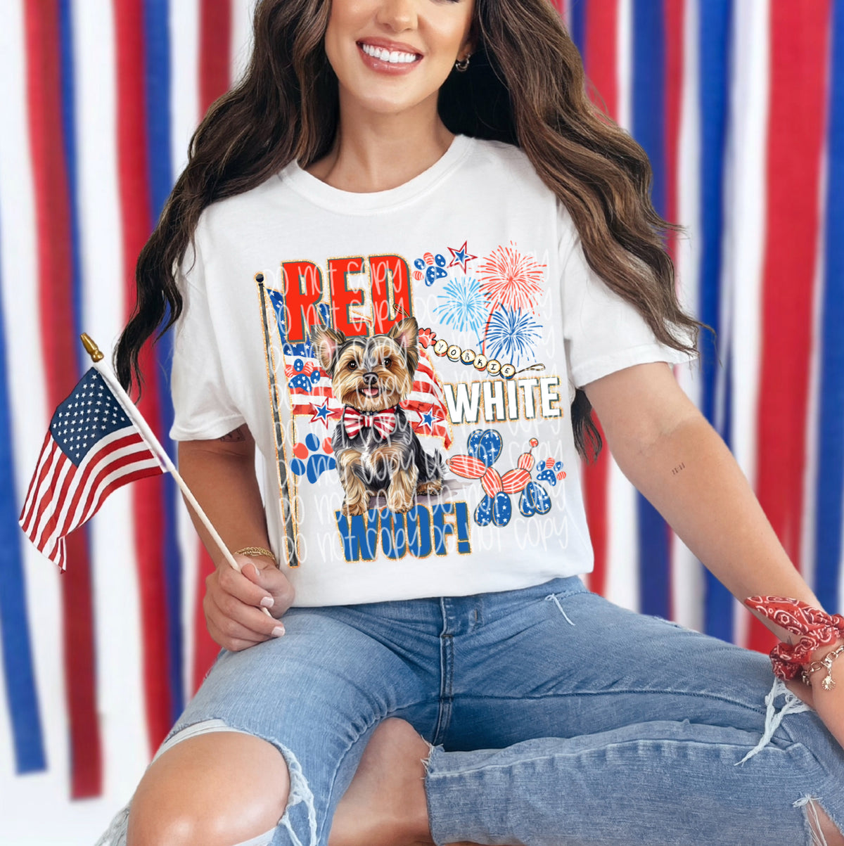 Red white woof yorkie (SSD) 106848 DTF transfer