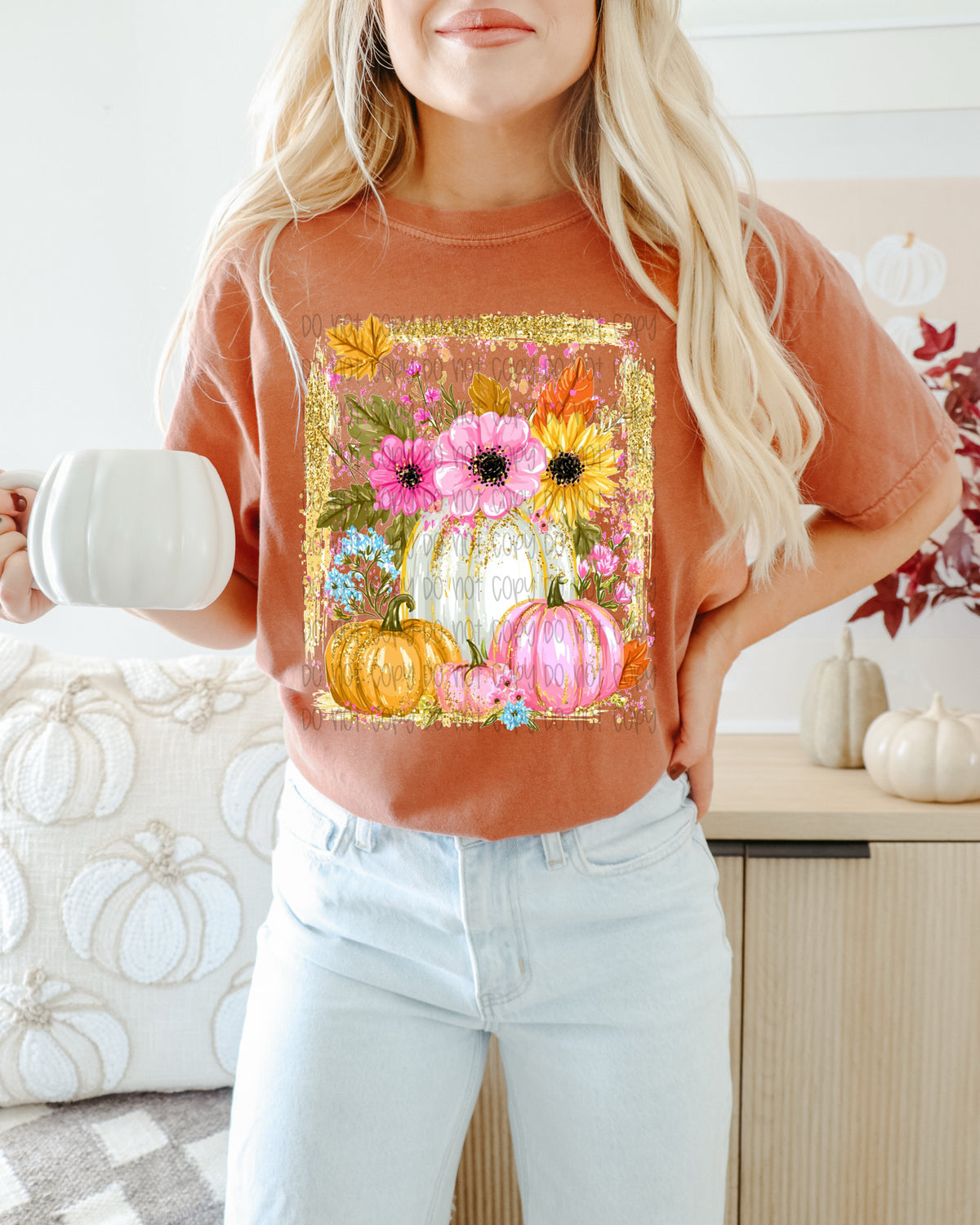 Floral pumpkin faux glitter frame (SSD) DTF Transfer