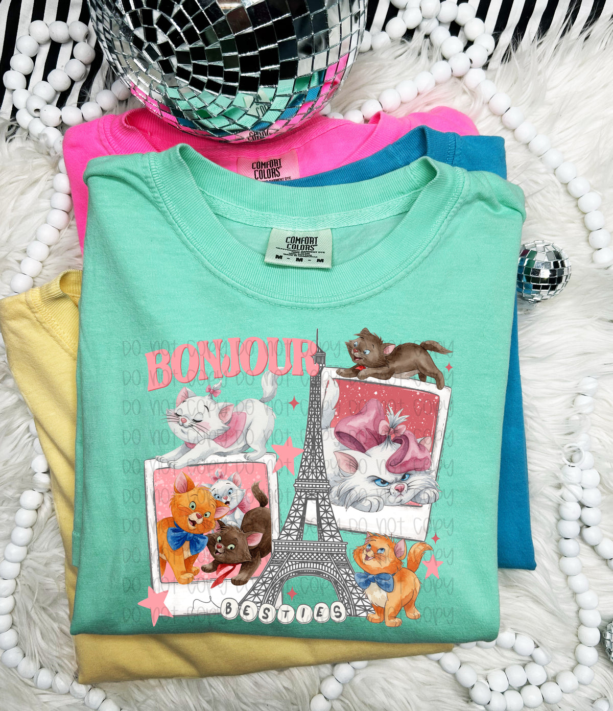 Bonjour bestie cat polaroids (SSD) DTF T