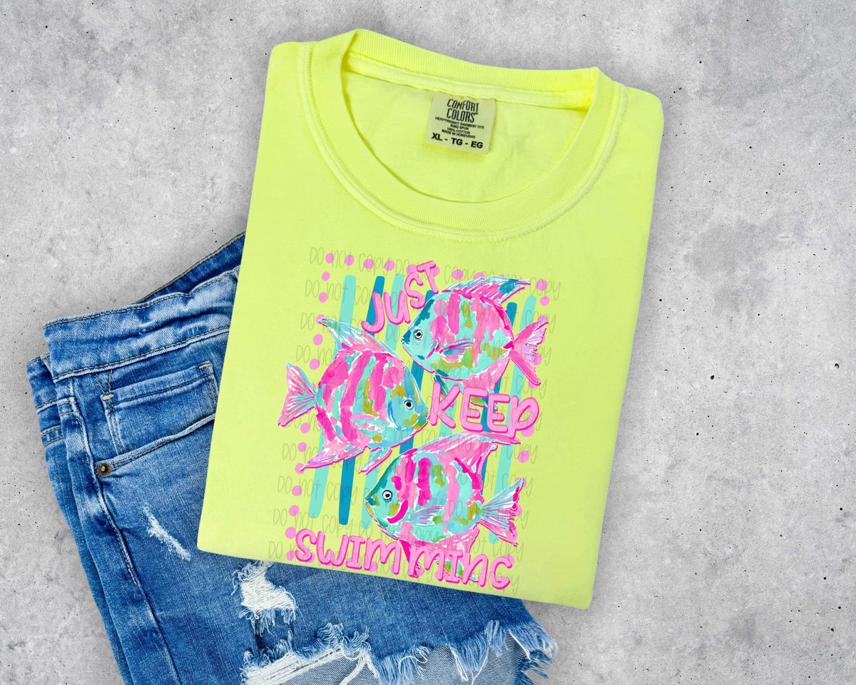 Just keep swimming teal and pink fish (SSD) DTF Transfer